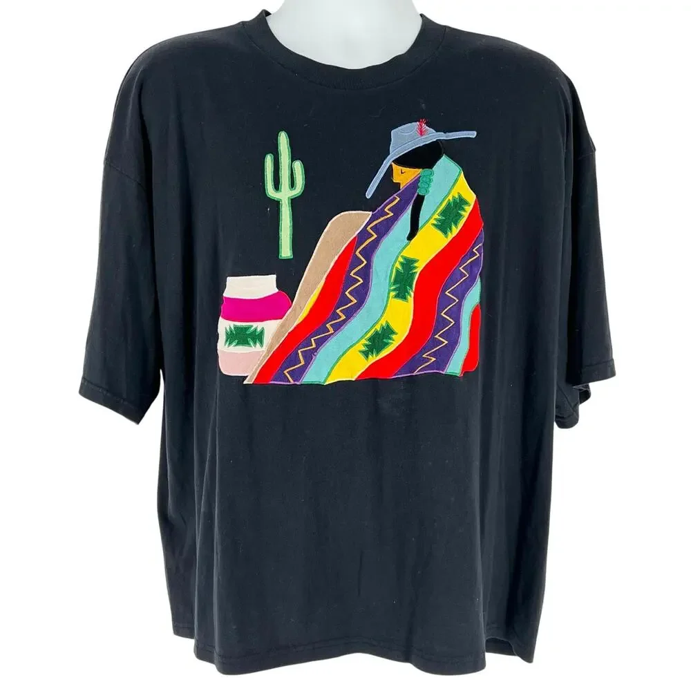 90s Native American ultrasuede design tshirt 1990s vintage - Picture 1 of 7